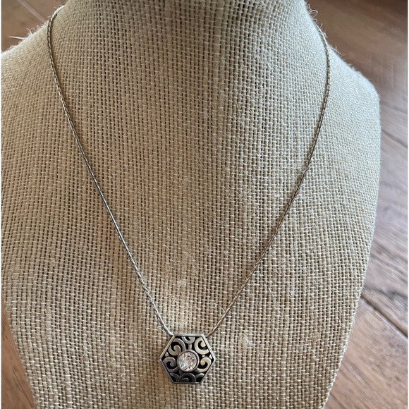 Brighton DECO Collection Swarovski Solitaire Hexagon Reversible pendant NWOT - Picture 3 of 12